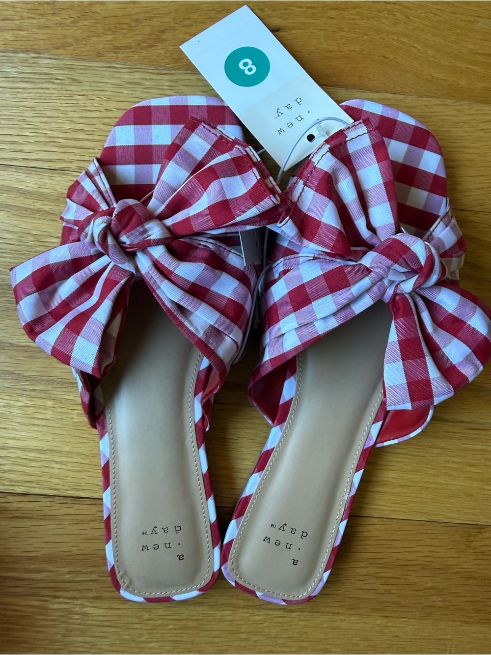a new day Red Gingham Bow Slide Sandals - Women's - New with tags!